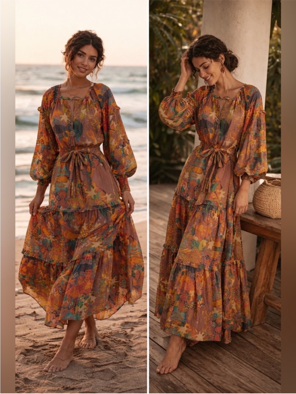 CHUFY Khuyana Memories of Peru Printed
Boho Cotton-Silk Maxi Dress Size M